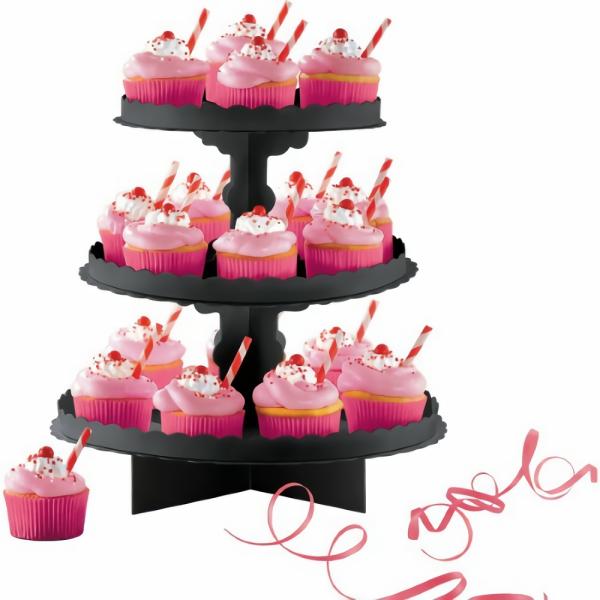 Baking Cups | Black 3 Tier Cupcake Treat Stand Baking Cups Baking Cups