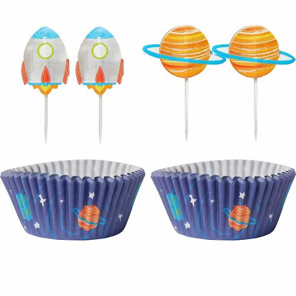 Baking Cups | Blast Off Space Themed Cupcake Cases & Picks – Set Of 48 Baking Cups Baking Cups