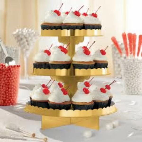 Baking Cups | Gold 3 Tier Cupcake Treat Stand Baking Cups Baking Cups