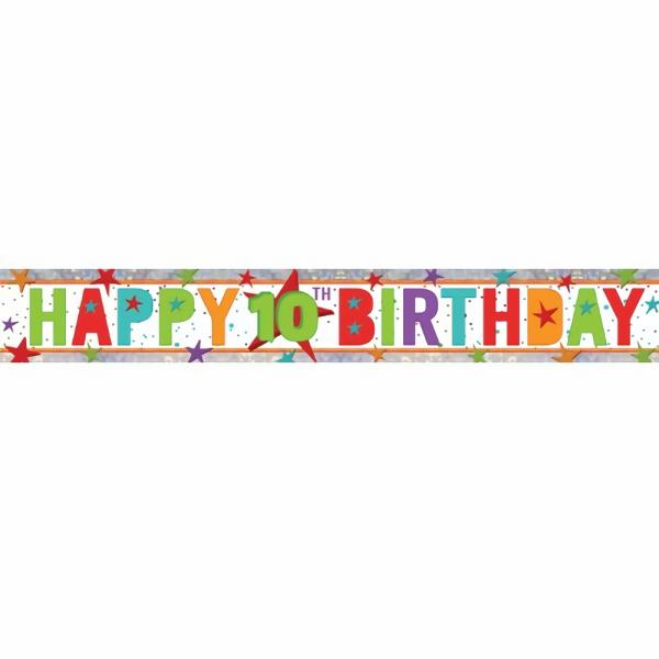 Balloons | Holographic Happy Birthday Banner Age 10 Accessories & Decor Balloons