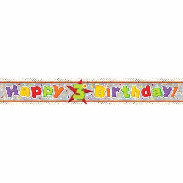 Balloons | Holographic Happy Birthday Banner Age 3 Accessories & Decor Balloons