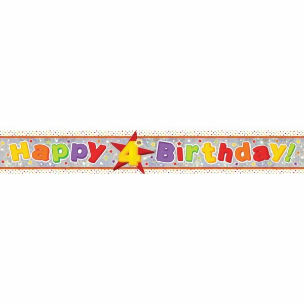 Balloons | Holographic Happy Birthday Banner Age 4 Accessories & Decor Balloons