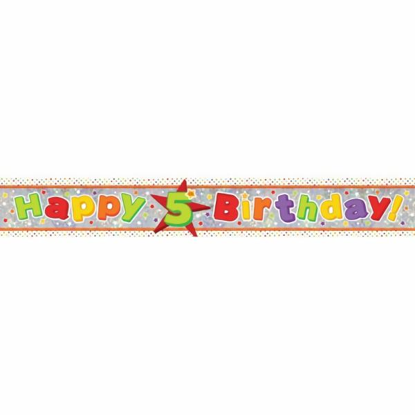 Balloons | Holographic Happy Birthday Banner Age 5 Accessories & Decor Balloons