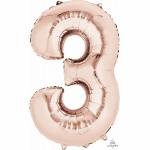 Balloons | Number 3 Rose Gold Foil Balloon 86Cm Accessories & Decor Balloons