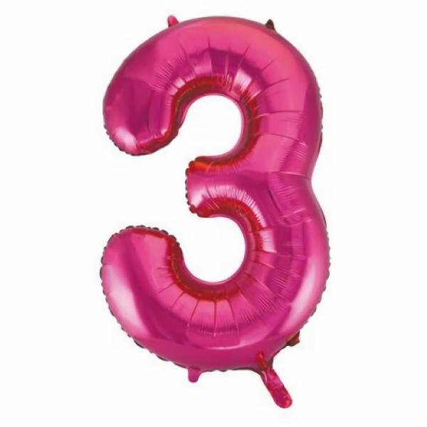 Balloons | Number 3 Three Hot Pink Foil Balloon 86Cm Accessories & Decor Balloons