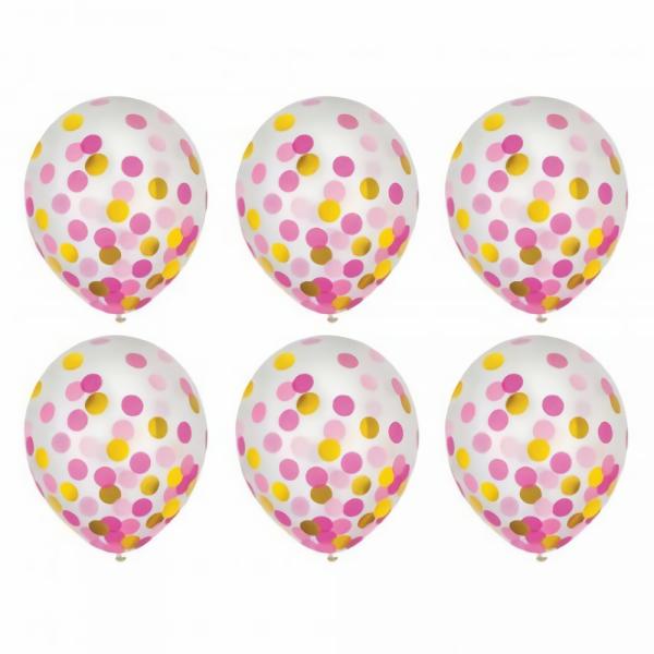 Balloons | Pink & Gold Confetti Latex Balloons X 6 Accessories & Decor Balloons