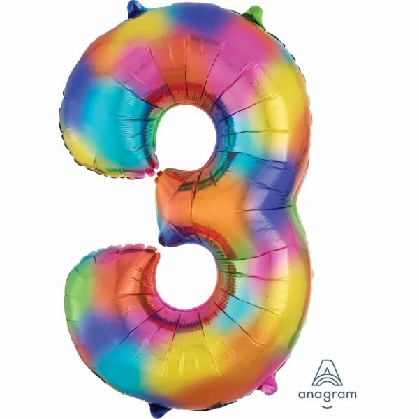 Balloons | Rainbow Splash 86Cm Number 3 Foil Balloon Accessories & Decor Balloons