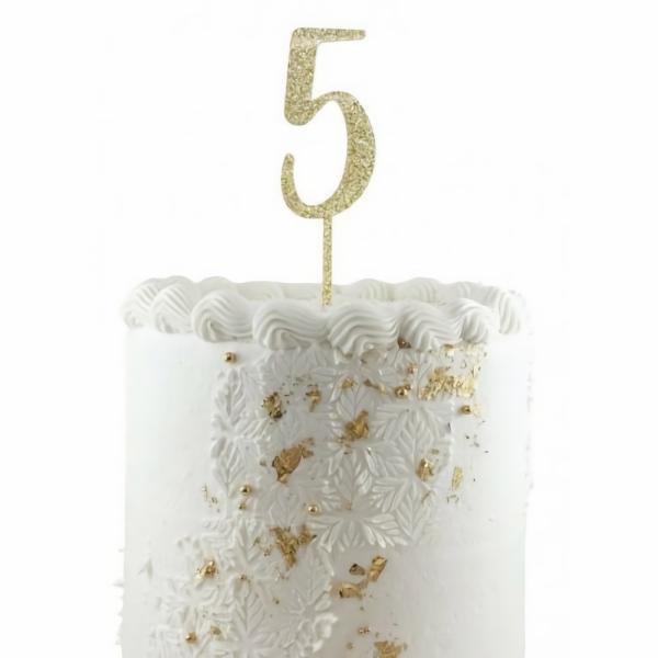 Cake Decorating Items | Gold Acrylic Glitter Cake Topper 5 (Five) Cake & Food Cake Decorating Items