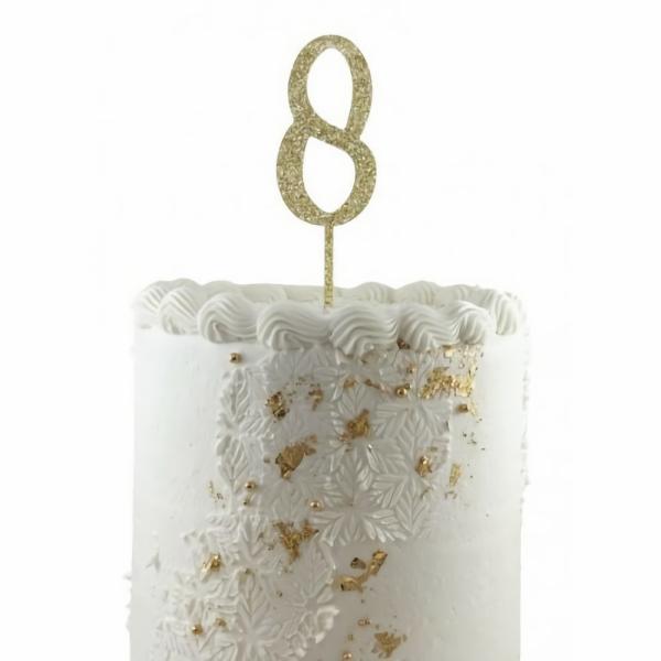 Cake Decorating Items | Gold Acrylic Glitter Cake Topper 8 (Eight) Cake & Food Cake Decorating Items