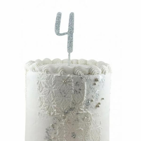 Cake Decorating Items | Silver Acrylic Glitter Cake Topper 4 (Four) Cake & Food Cake Decorating Items