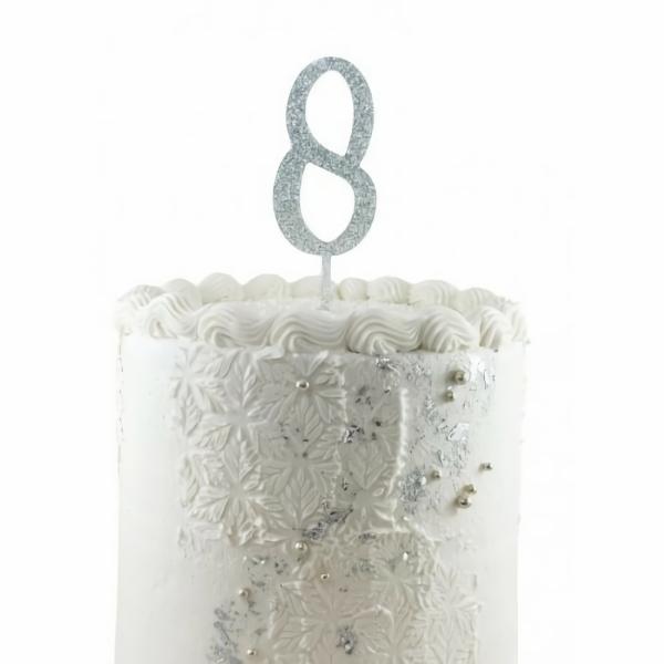 Cake Decorating Items | Silver Acrylic Glitter Cake Topper 8 (Eight) Cake & Food Cake Decorating Items